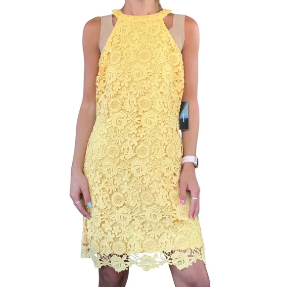 Lulus Women L Love Poem Yellow Lace Mini Dress Sleeveless Party Cocktail Elegant - Picture 16 of 16